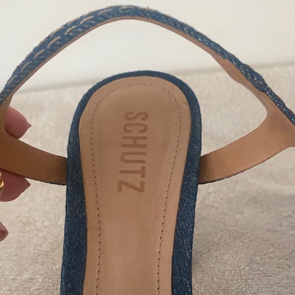 SCHUTZ Denim Blue Platform Sandals with Block Heel